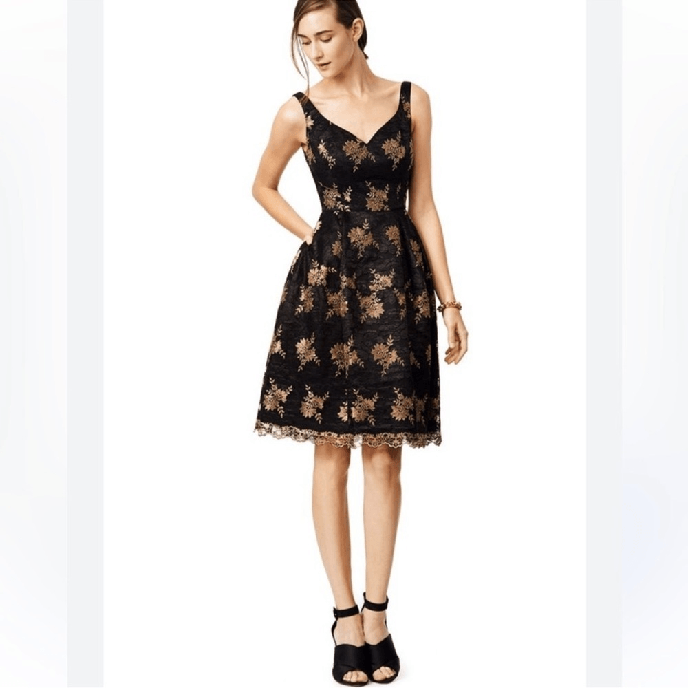 JILL STUART Floral Jacquard A-line Mini Dress NEW Size 6 Black & Gold
