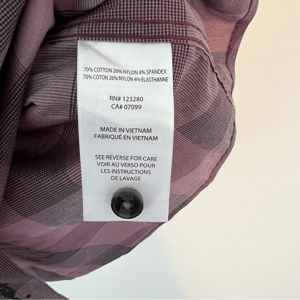 Travis Mathew Mens Short Sleeve Button Up Shirt Purple Check Print Size XL