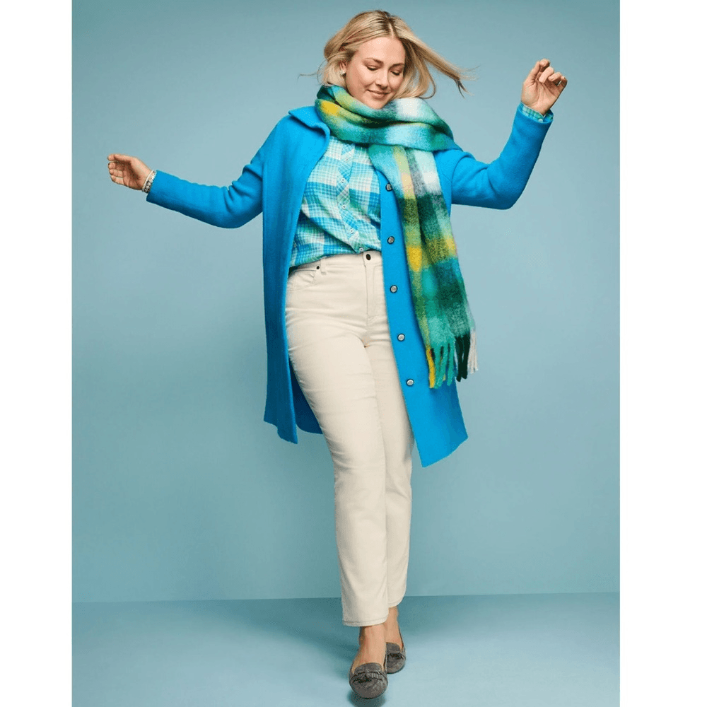 Talbots Cotton Button Front Shirt - Ornament Plaid Metallic in Blue Size 1X