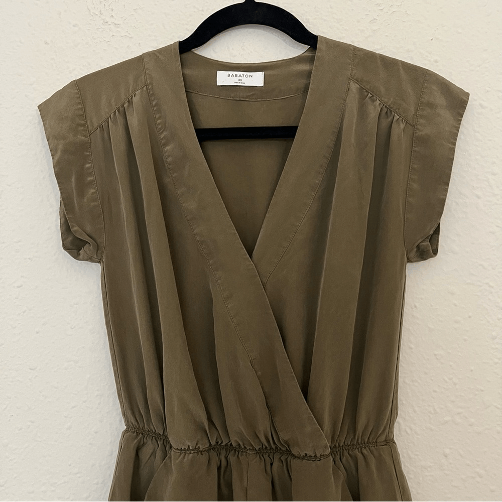 Aritzia Babaton Corbett Olive Green Silk Romper Size XS