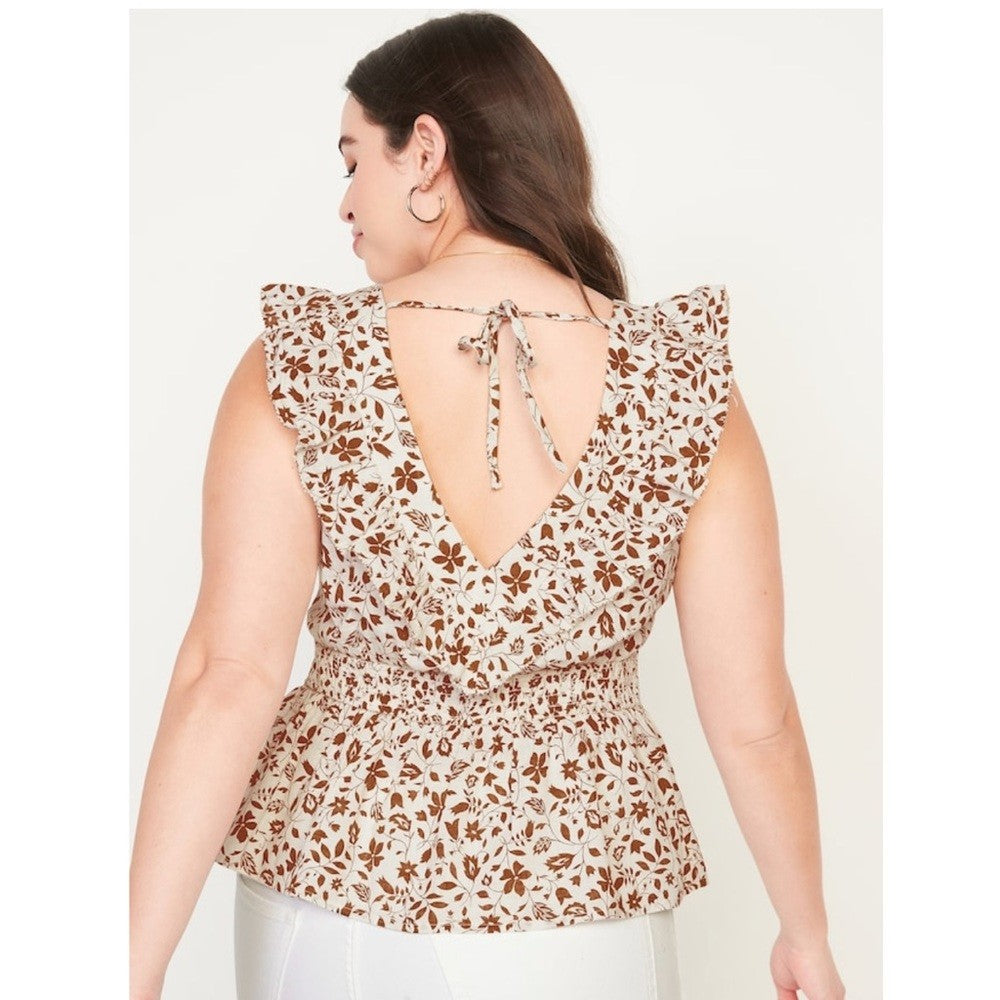 Old Navy Flutter Sleeve Floral V-Neck Tie-Back Top NEW Plus Size XXL