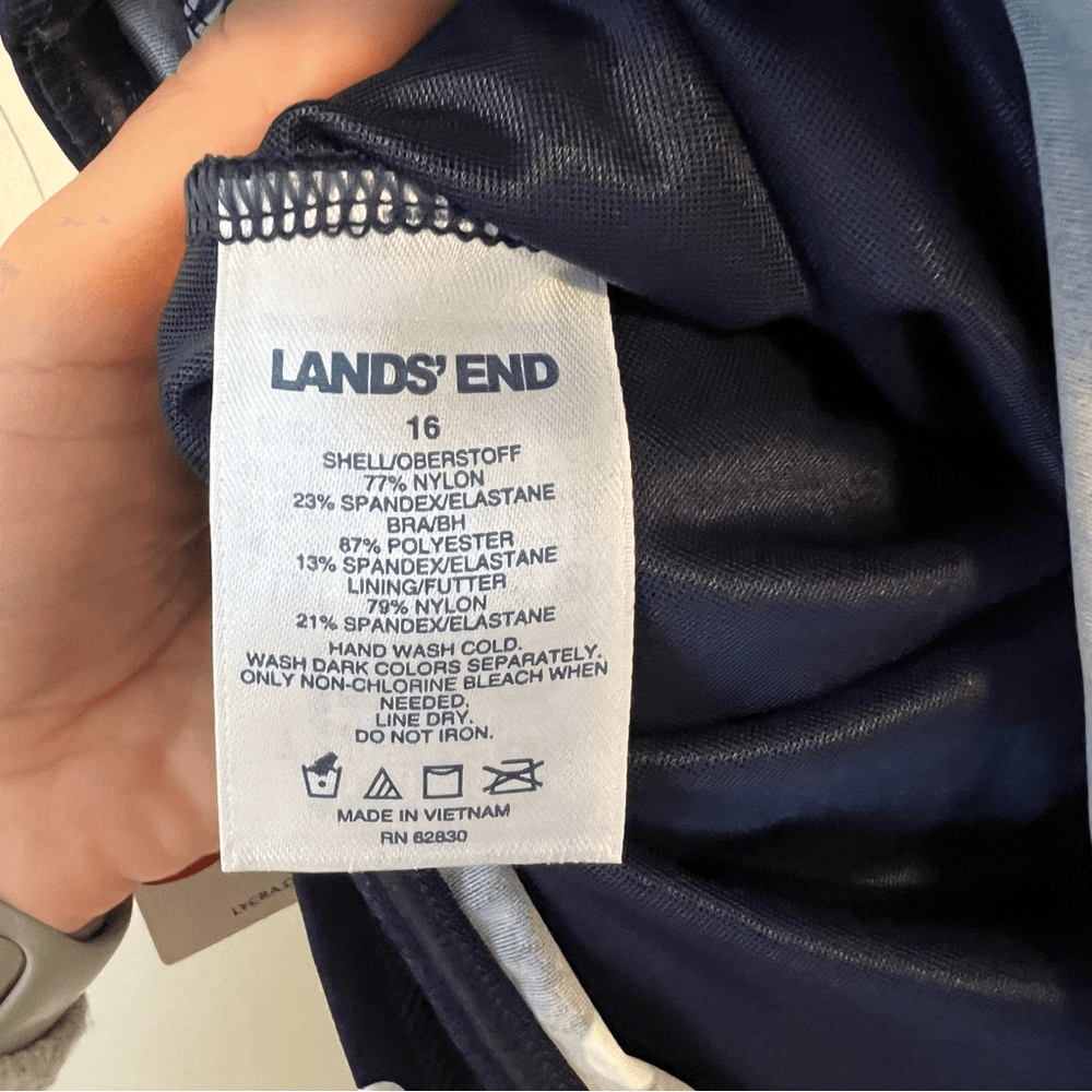 Lands' End Polka Dot Tankini Top Navy Blue NEW Size 16