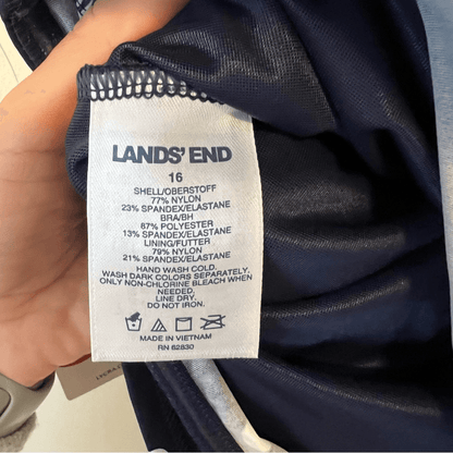 Lands' End Polka Dot Tankini Top Navy Blue NEW Size 16