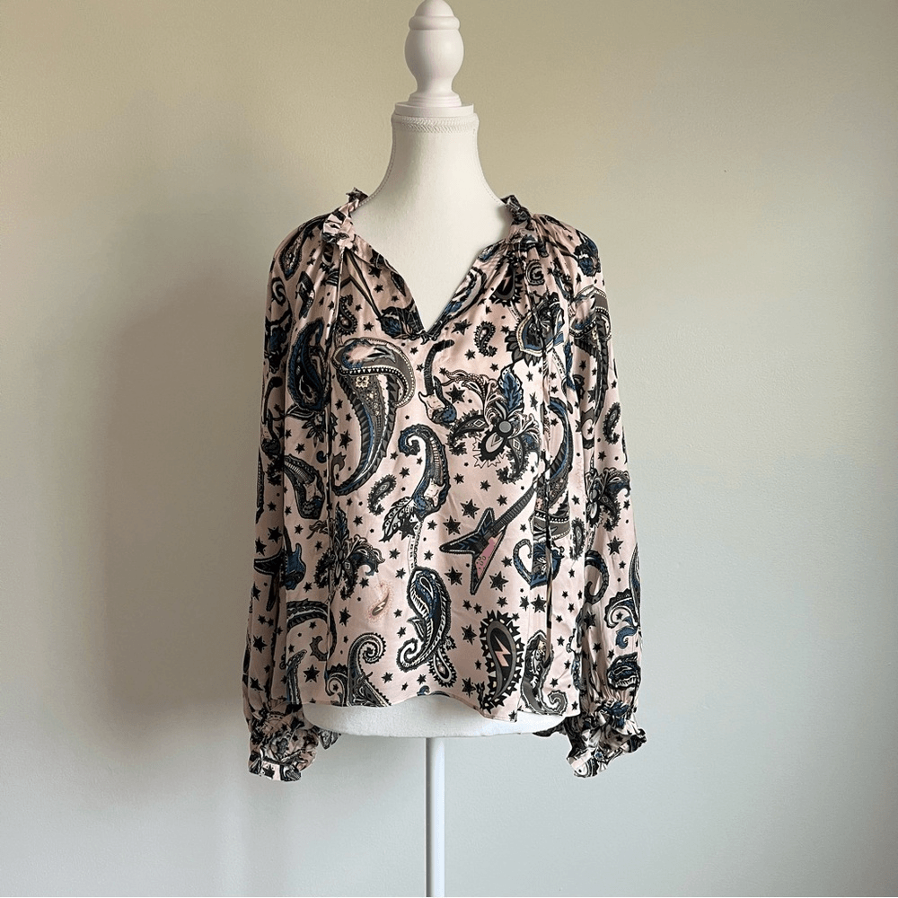 Zadig & Voltaire Theresa Print Paisley Tunic Top Blouse Small Long Sleeve Pink