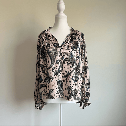 Zadig & Voltaire Theresa Print Paisley Tunic Top Blouse Small Long Sleeve Pink