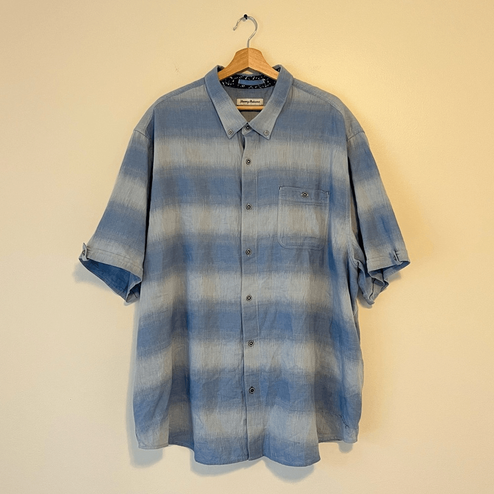Tommy Bahama Ocean Fade Camp Shirt Button Down Size 2XLB Short Sleeve Blue