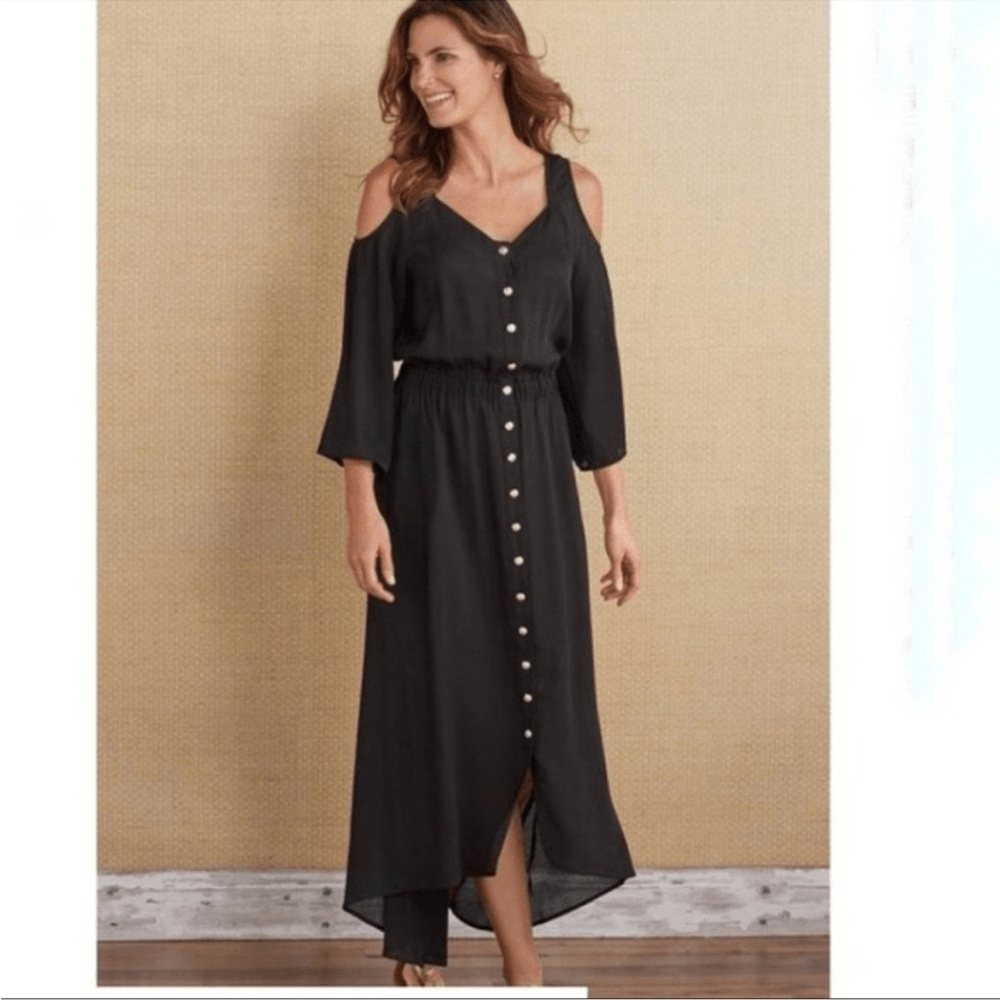 Soft Surroundings Brigette Tencel Maxi Dress in Black NEW Size Medium