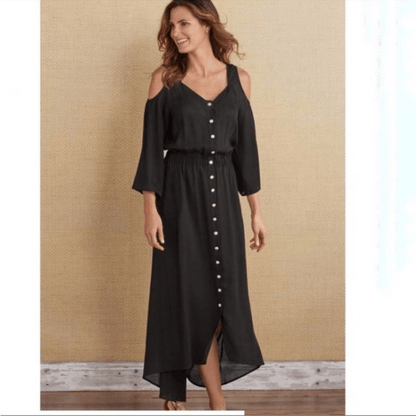 Soft Surroundings Brigette Tencel Maxi Dress in Black NEW Size Medium