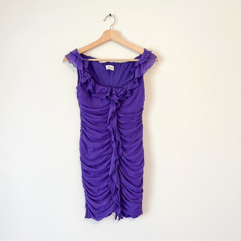 Oh Polly Philia Ruffle Ruched Mini Dress in Violet Purple Size 8 Bodycon