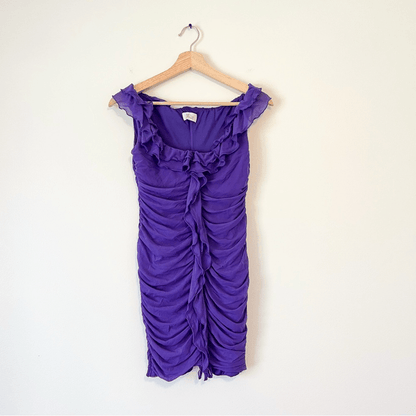 Oh Polly Philia Ruffle Ruched Mini Dress in Violet Purple Size 8 Bodycon