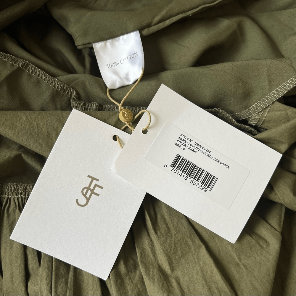 The Frankie Shop LouLou Flouncy Hem Maxi Dress NEW Size Small in Khaki