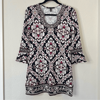 White House Black Market 3/4-Sleeve Matte Jersey Printed Tunic Size XS