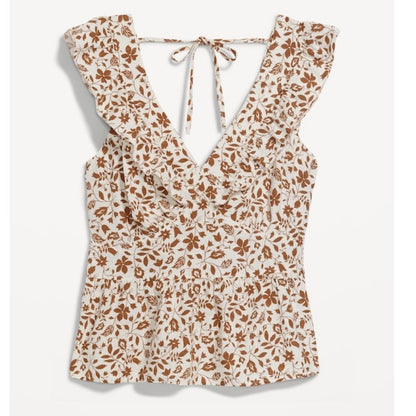 Old Navy Flutter Sleeve Floral V-Neck Tie-Back Top NEW Plus Size XXL