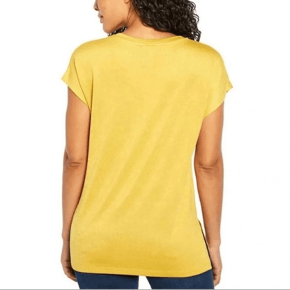 Orvis Women's Short Sleeve V-Neck Tunic Knit Top Size Medium Yellow