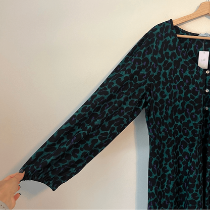 J. Jill Lightweight Ponte Knit Midi Dress NEW Size LP Green Leopard Animal Print