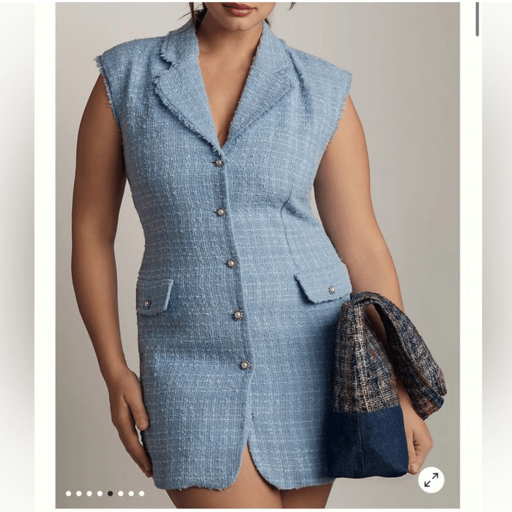 Anthropologie Maeve Sleeveless Tweed Blazer Mini Dress NEW Plus Size 18W in Blue