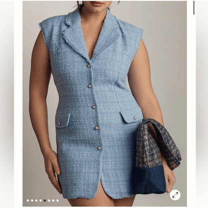 Anthropologie Maeve Sleeveless Tweed Blazer Mini Dress NEW Plus Size 18W in Blue
