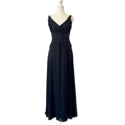 Tadashi Shoji Sequin 100% Silk Chiffon Gown Maxi Dress in Black Size 4