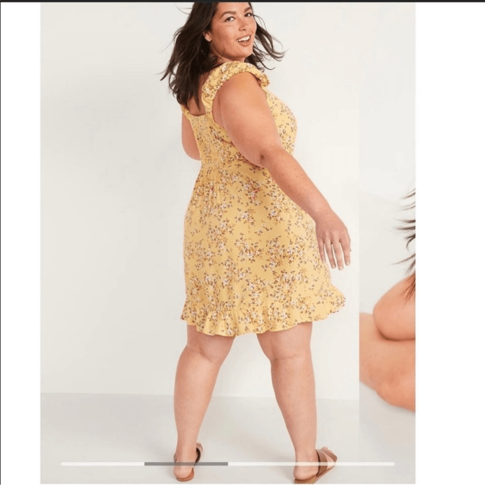 Old Navy Fit and Flare Floral Puff Sleeves Yellow Mini Dress NEW Plus Size 4X
