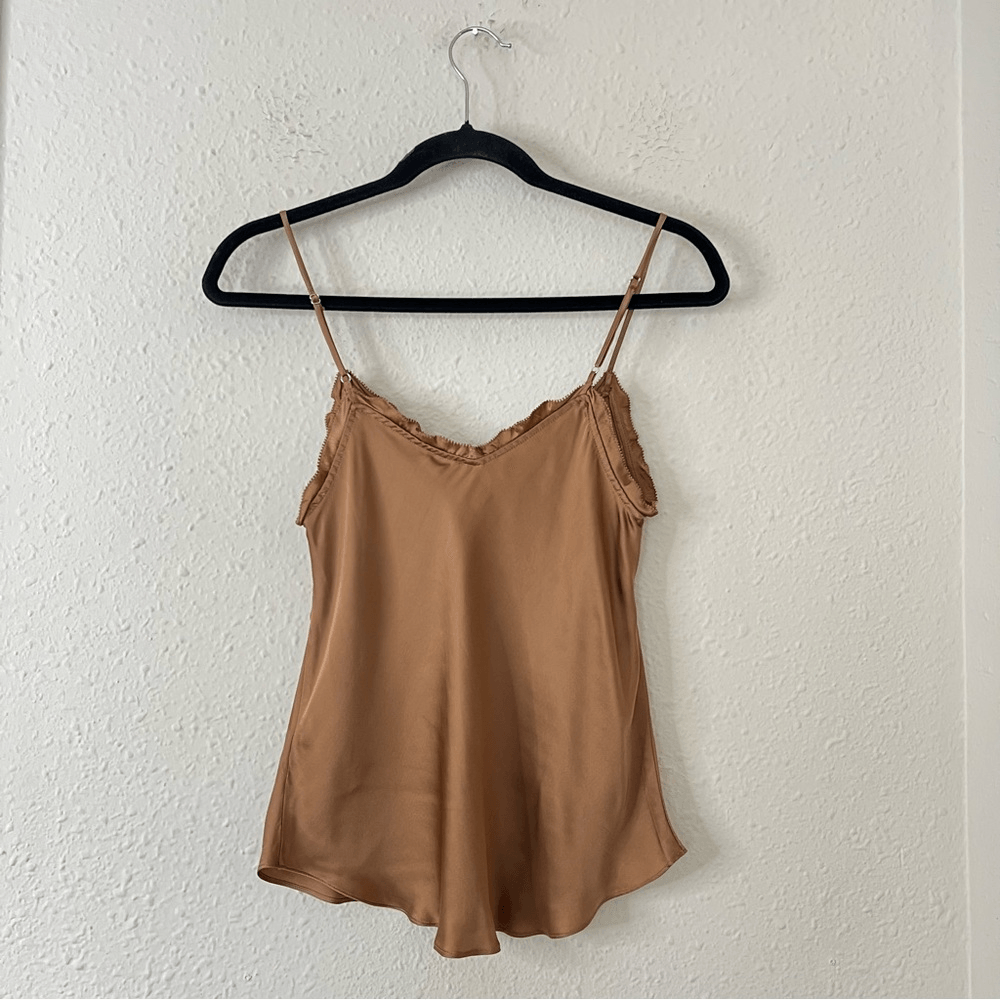 Aritzia Wilfred Brown Satin Cami Tank Top Size XS V Neck