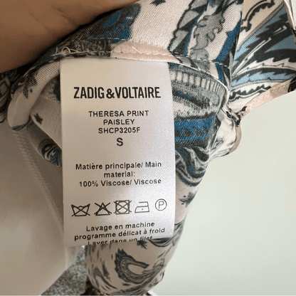 Zadig & Voltaire Theresa Print Paisley Tunic Top Blouse Small Long Sleeve Pink
