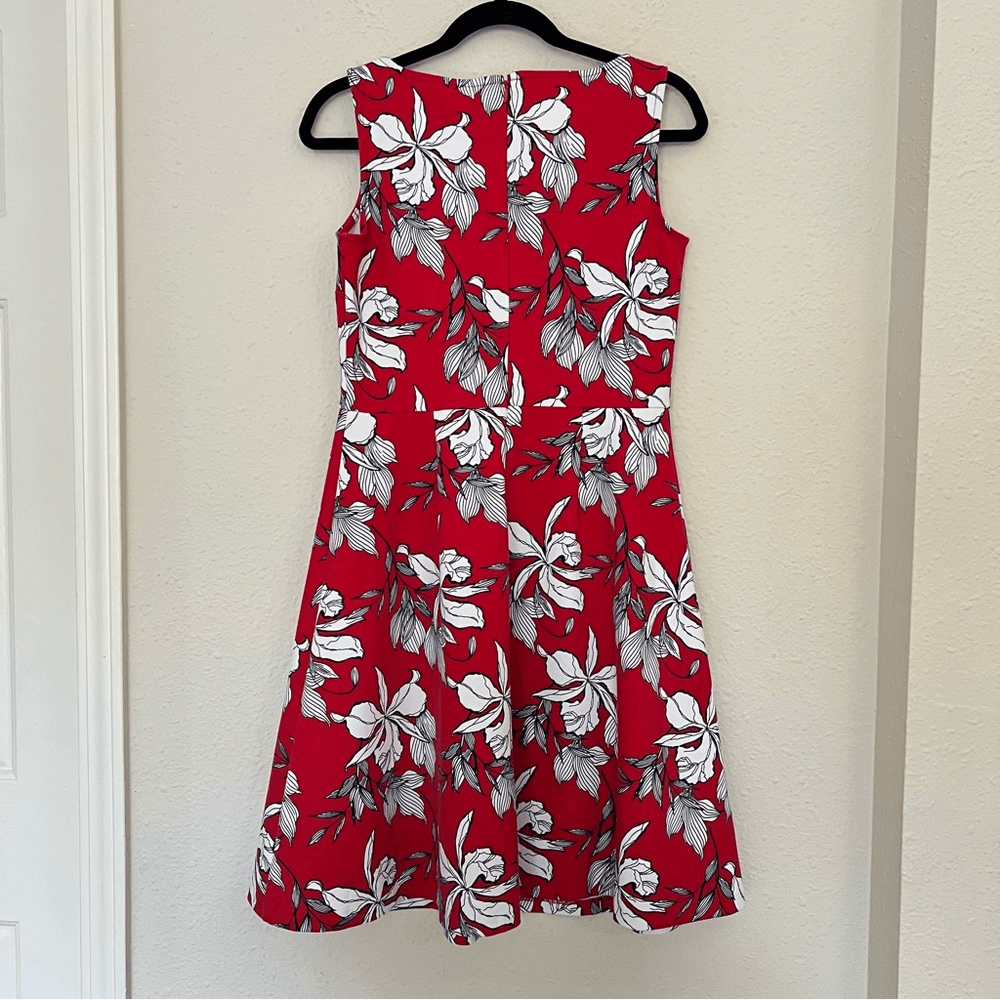 TALBOTS Red Floral Sleeveless Fit & Flare Mini Dress Size Small