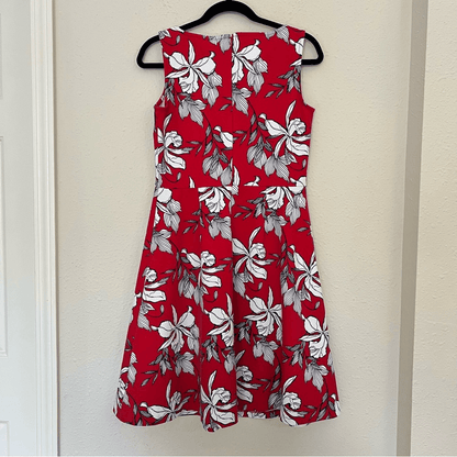 TALBOTS Red Floral Sleeveless Fit & Flare Mini Dress Size Small