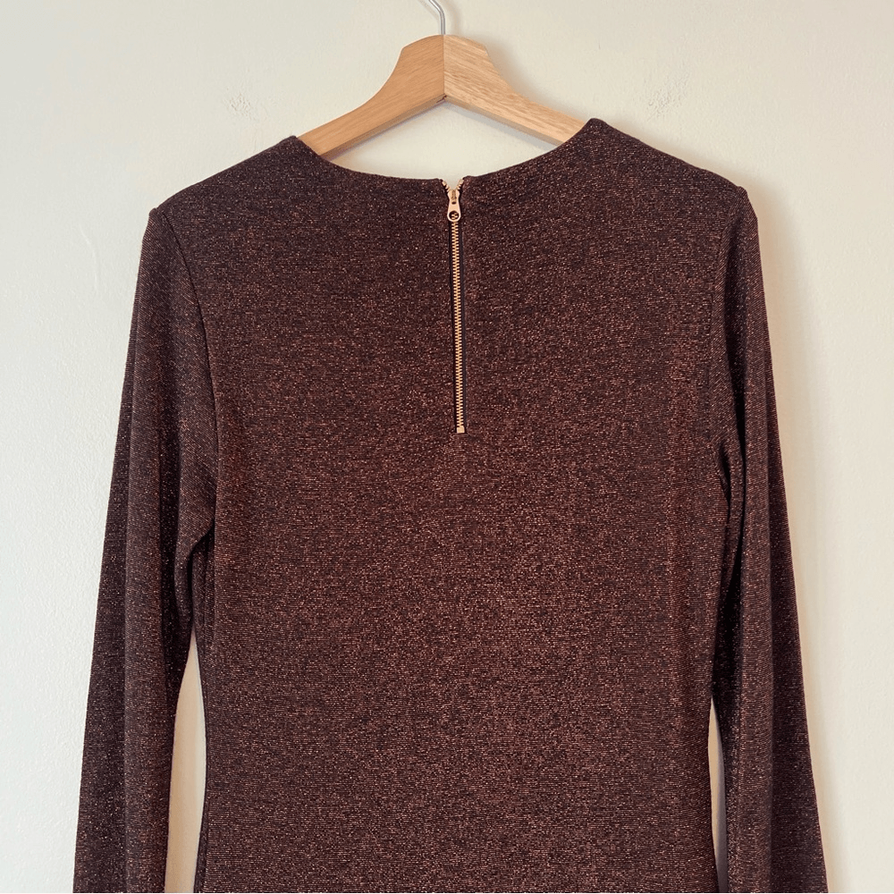 Ted Baker Lizzey Copper Metallic Long Sleeve Mini Dress Ted Size 3 US Size 8