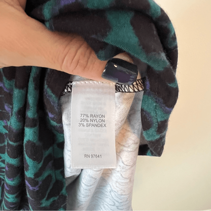 J. Jill Lightweight Ponte Knit Midi Dress NEW Size LP Green Leopard Animal Print