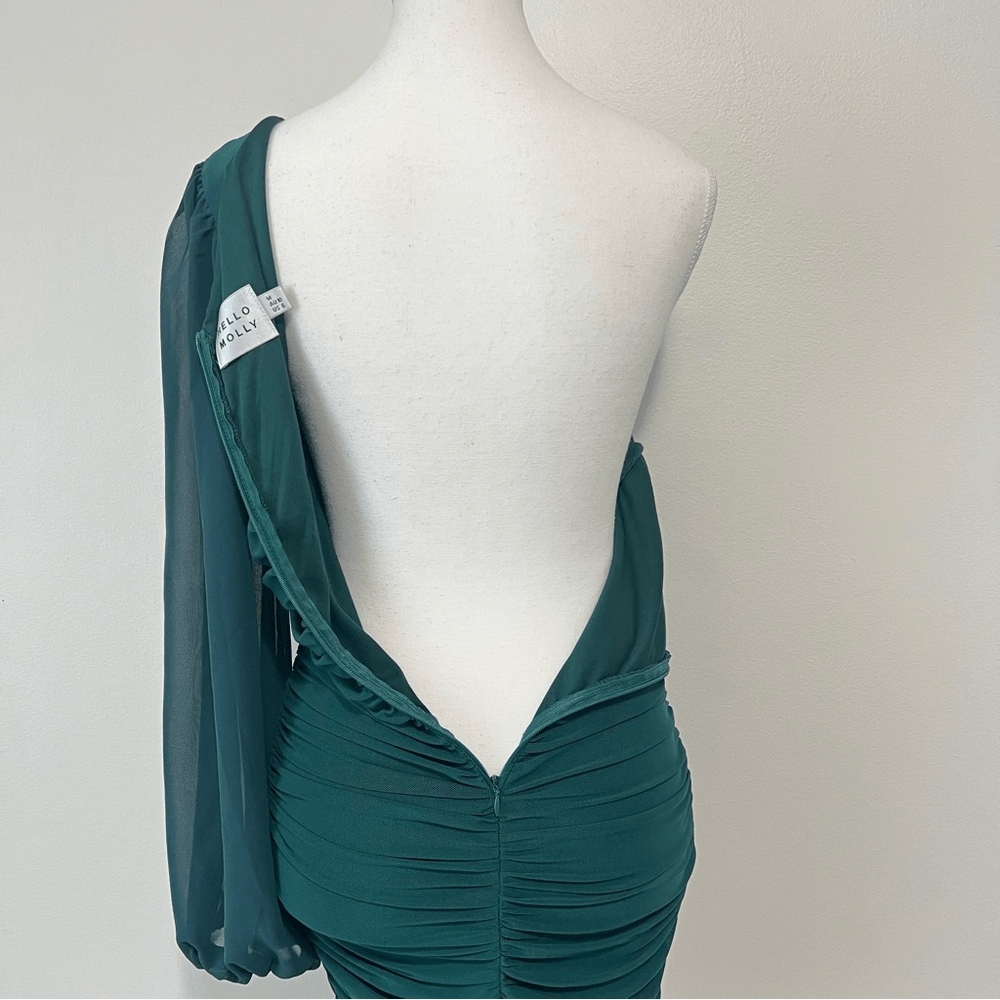 HELLO MOLLY PARTY IT UP One Shoulder Bodycon Mesh Mini DRESS in GREEN Size 6