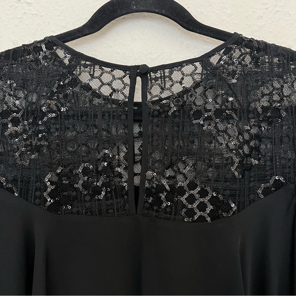 MILLY Sequined 3/4 Bell Sleeve Silk Blend Blouse Size 8