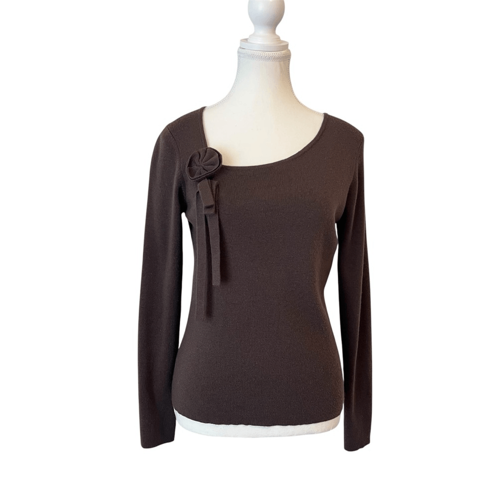 Ann Taylor LOFT Merino Wool Cashmere Blend Dark Chocolate Brown Knit Top Medium