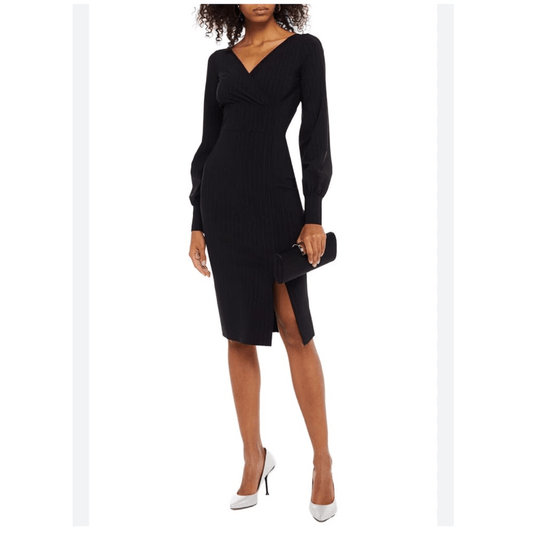 Chiara Boni La Petite Robe Iza Black Dress NEW Size 14 Long Sleeve Formal