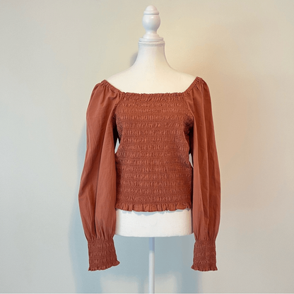 Madewell Lucie Bubble Sleeve Smocked Blouse Top Size Medium Boho Preppy