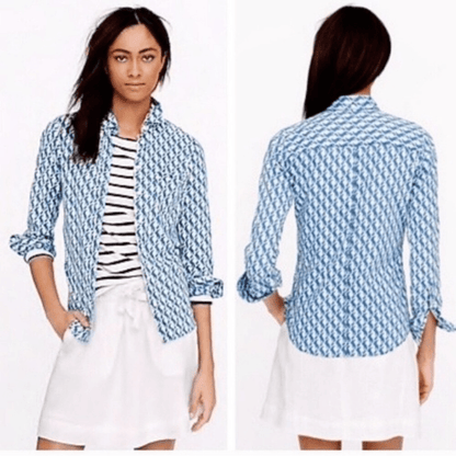 J. Crew Seahorse Linen Blend Button Down Boy Shirt Size 6 Nautical