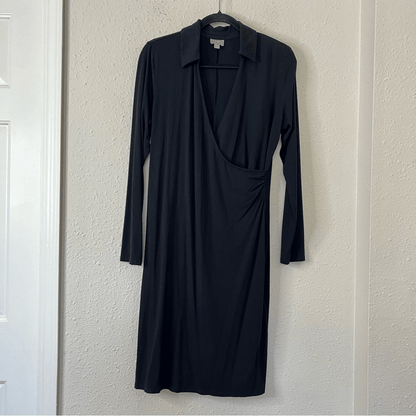 J. Jill Wearever Black Dress Long Sleeve Faux Wrap Size Medium Knee Length