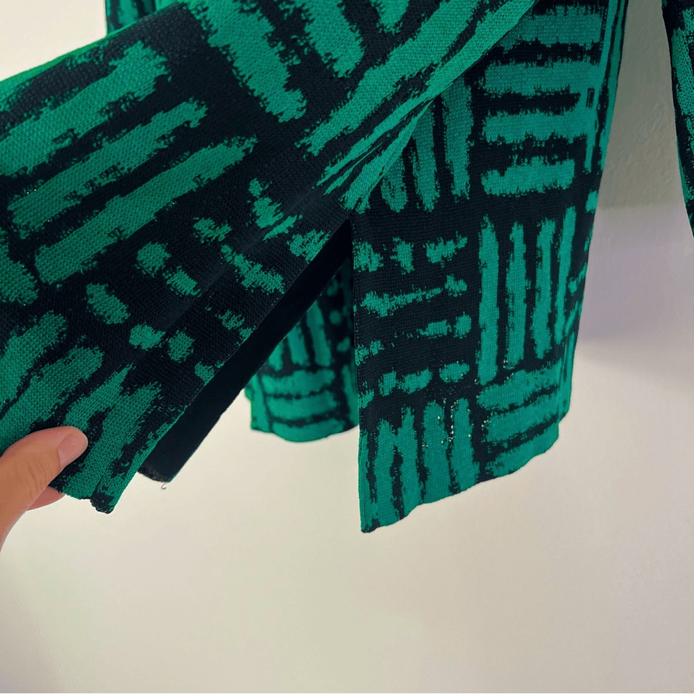 Ming Wang Knit Cardigan Jacket in Green and Black Plus Size 3X Open Front