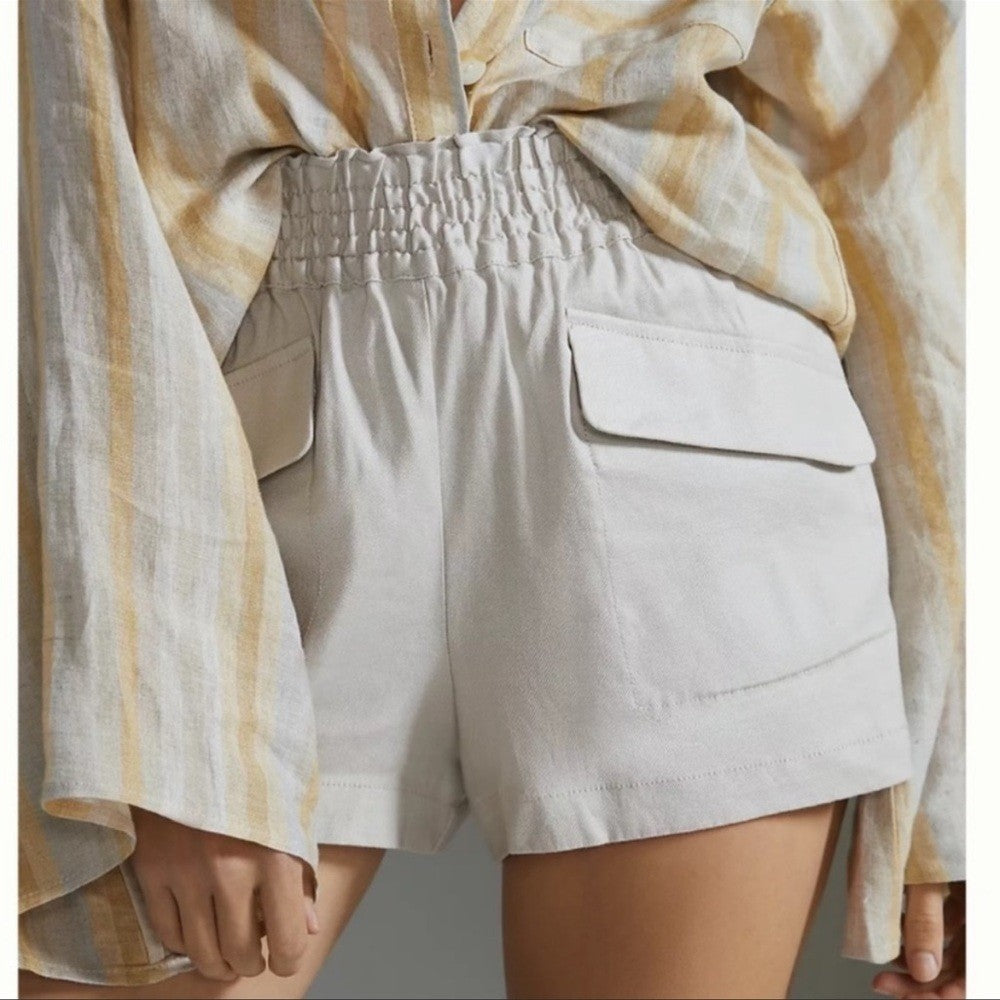 Anthropologie Maeve Linen A-Line Shorts in Stone NEW Size XL