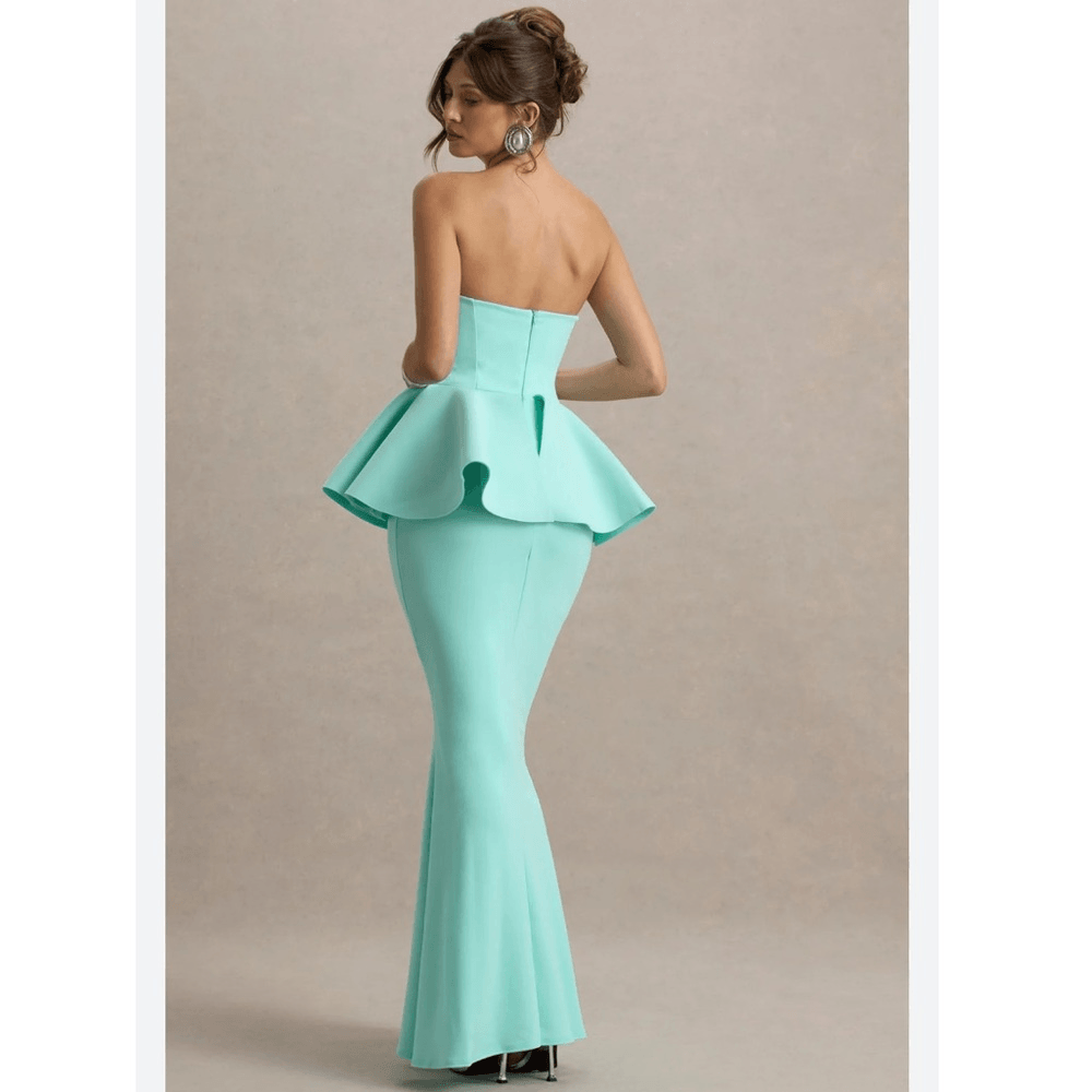 Club L London Louisiana Mint Bandeau Peplum Maxi Dress NEW Size US 10