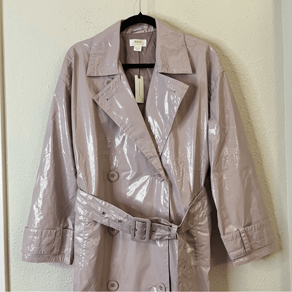 Anthropologie Maeve Patent Faux Leather Trench Coat NEW Size Medium