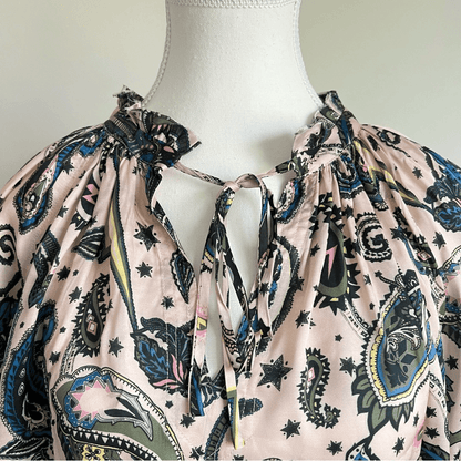 Zadig & Voltaire Theresa Print Paisley Tunic Top Blouse Small Long Sleeve Pink