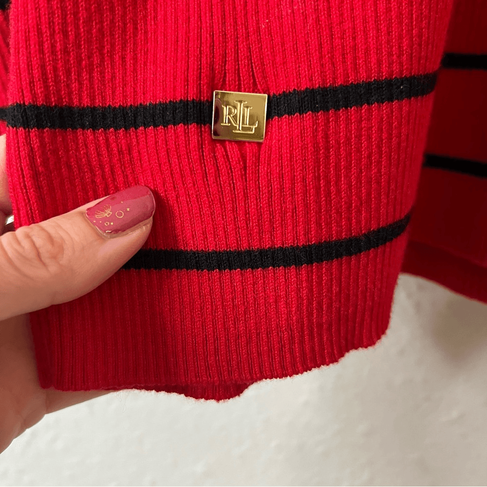 Lauren Ralph Lauren Striped Cotton Blend Ribbed Turtleneck Sweater Red Size 3X