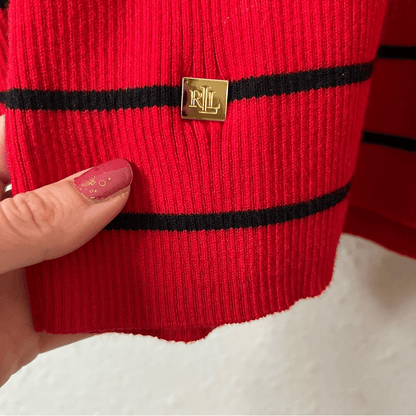 Lauren Ralph Lauren Striped Cotton Blend Ribbed Turtleneck Sweater Red Size 3X
