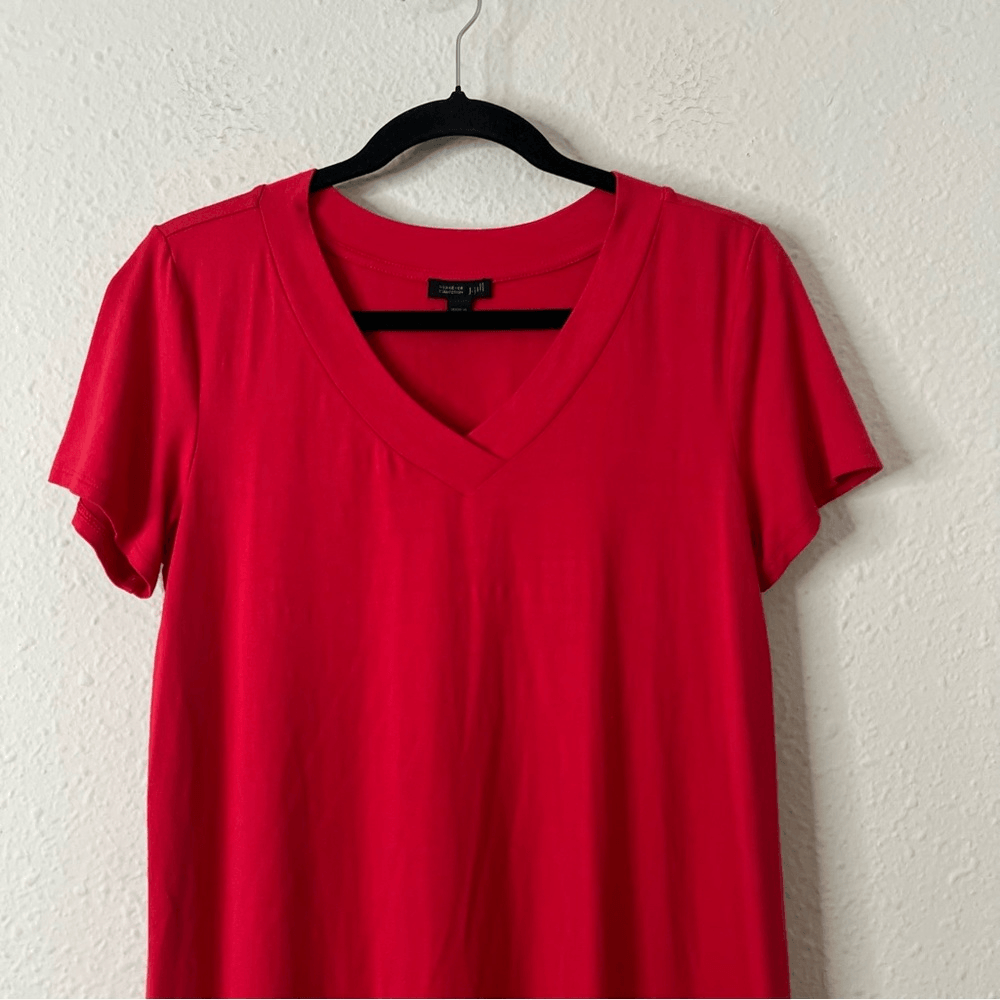 J. Jill Wearever Collection V-Neck Mini T-shirt Dress Short Sleeve Red Small
