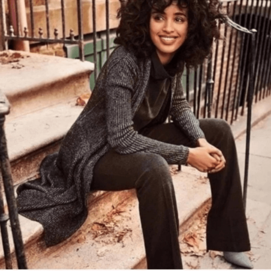 Cabi Cloak Black Marled Knit Longline Duster Cardigan Style #3530 Size Medium