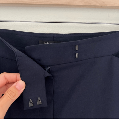 Lafayette 148 New York Irving Trousers Wool Dress Pants in Navy Blue Size 10