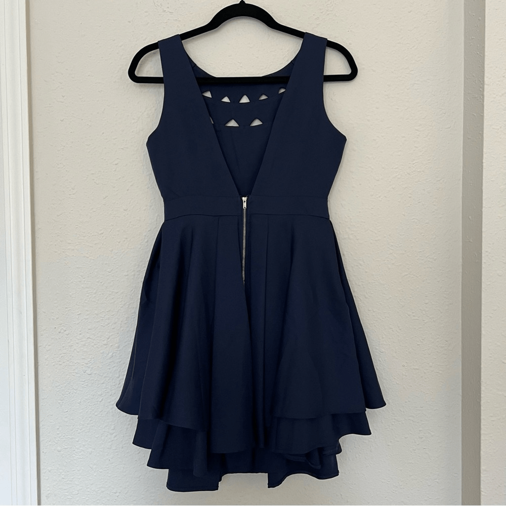 L'atiste Navy Blue Cutout Fit Flare Mini Dress NEW Size Small