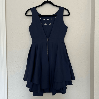 L'atiste Navy Blue Cutout Fit Flare Mini Dress NEW Size Small