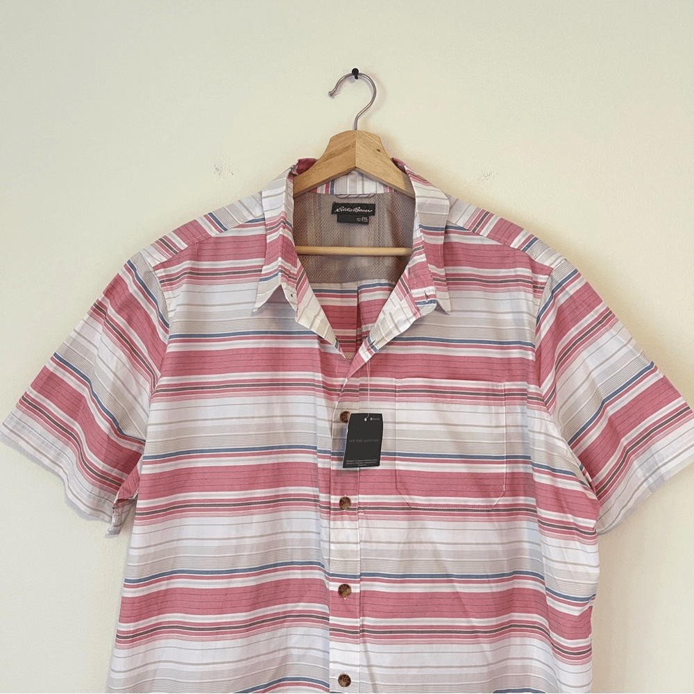 Eddie Bauer Men's Short Sleeve Striped On The Go Button Down Shirt NEW Size 2XL
