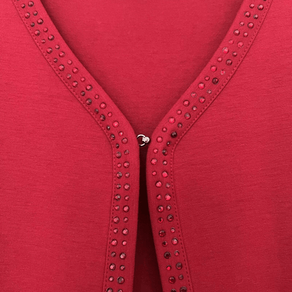 Talbots Open Front Rhinestone Embellishment Cardigan Blouse in Red Size Large